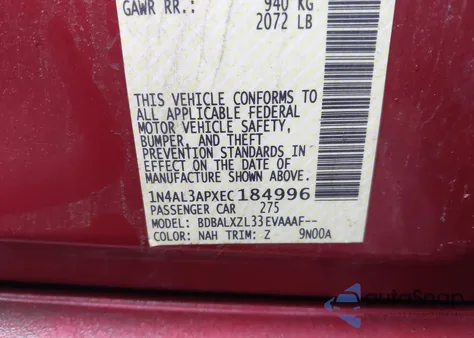 2014 Nissan Altima 2.5 Sl z USA, uszkodzony, nr VIN 1N4AL3APXEC184996